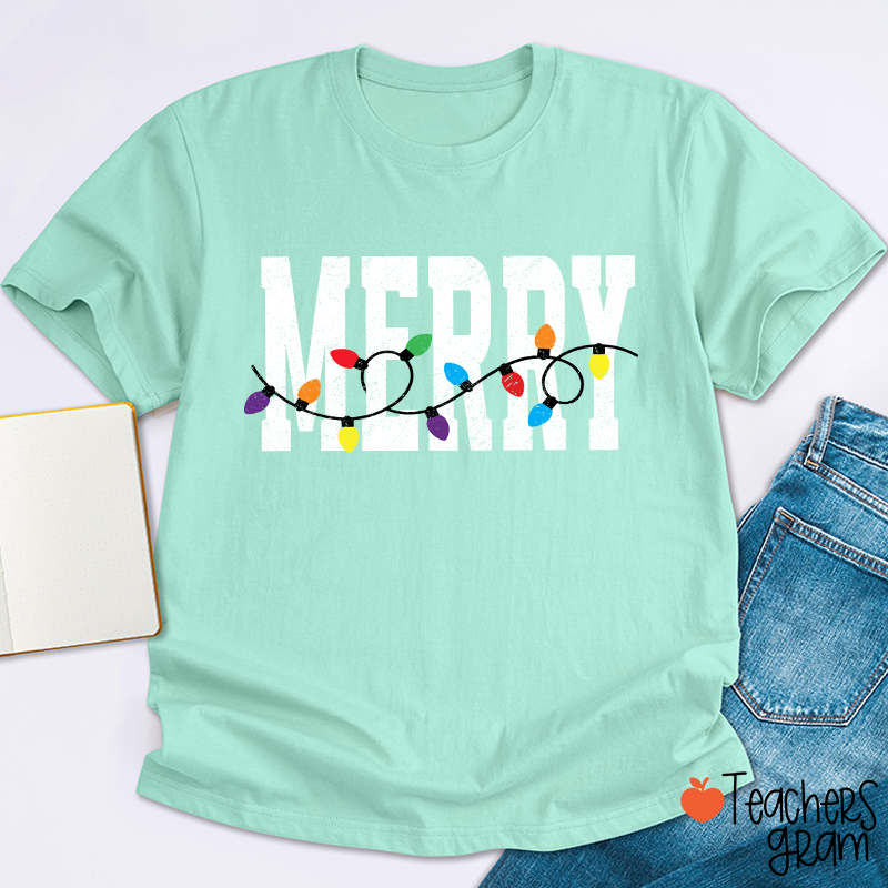 Merry Christmas Lights Teacher T-Shirt