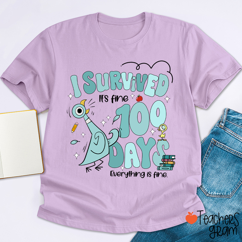 Pigeon I Survived 100 Days Teacher T-Shirt