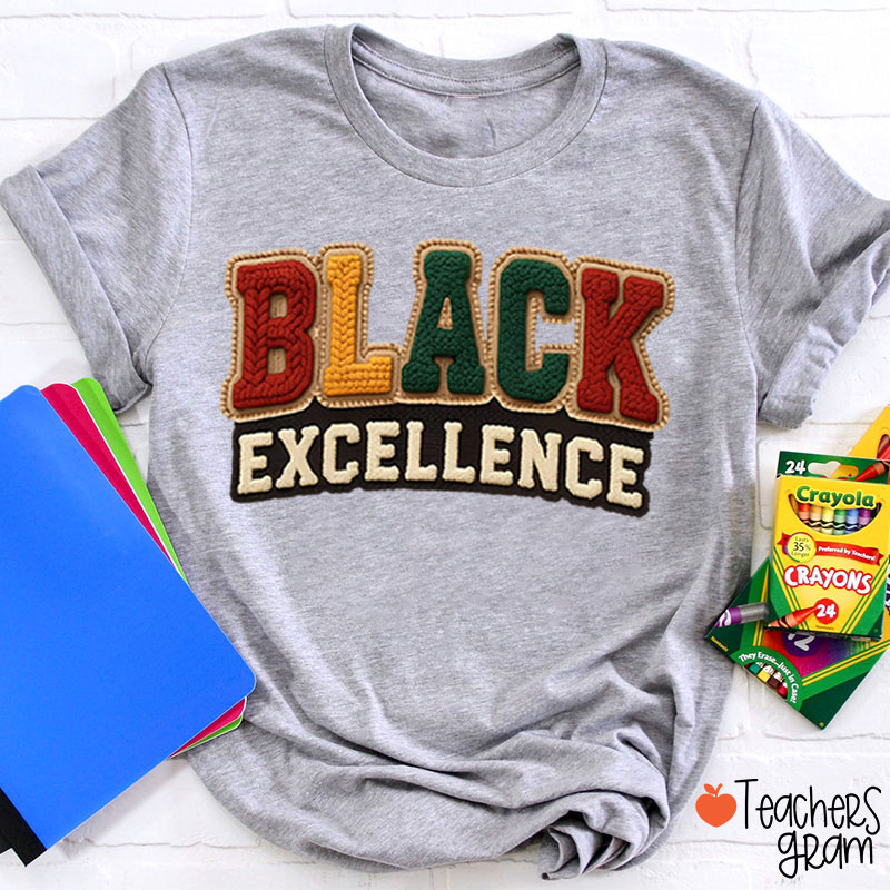 Faux Yarn Black Excellence Teacher T-Shirt