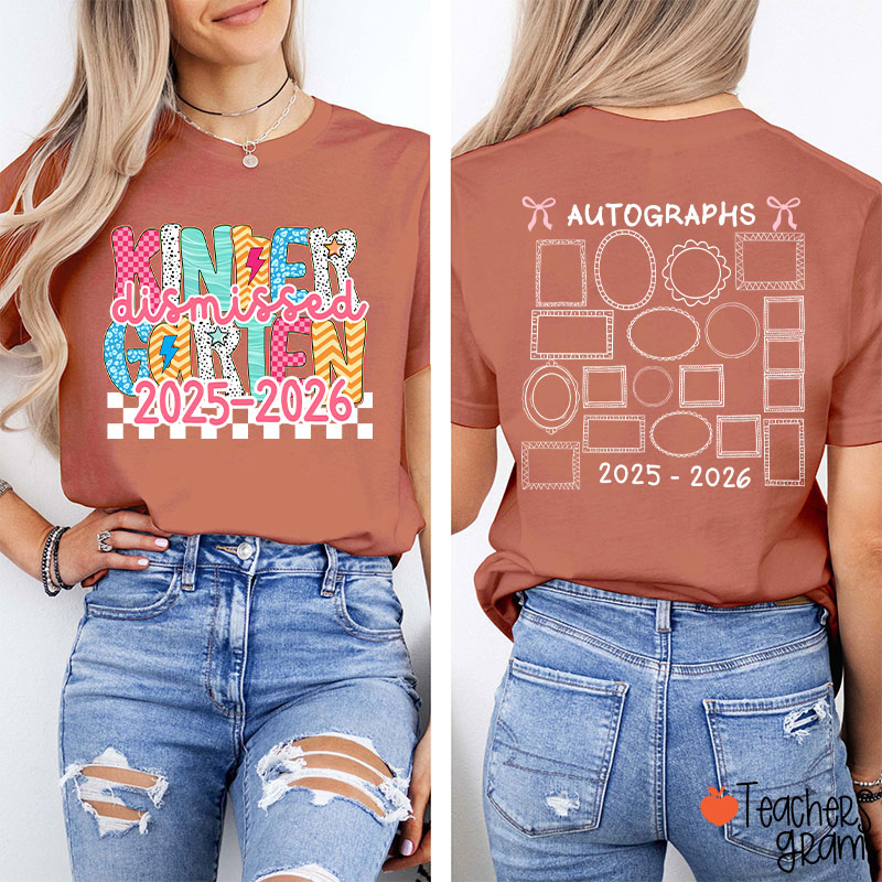 Personalized Grade Autograph Last Day Of School Teacher Two Sided T-Shirt