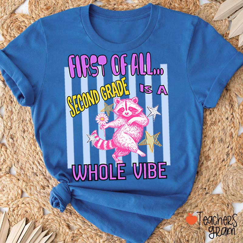Personalized Grade Pink Raccoon Whole Vibe Teacher T-Shirt
