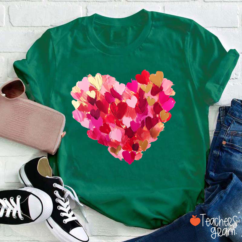 Oil Painting Heart Valentine Teacher T-Shirt