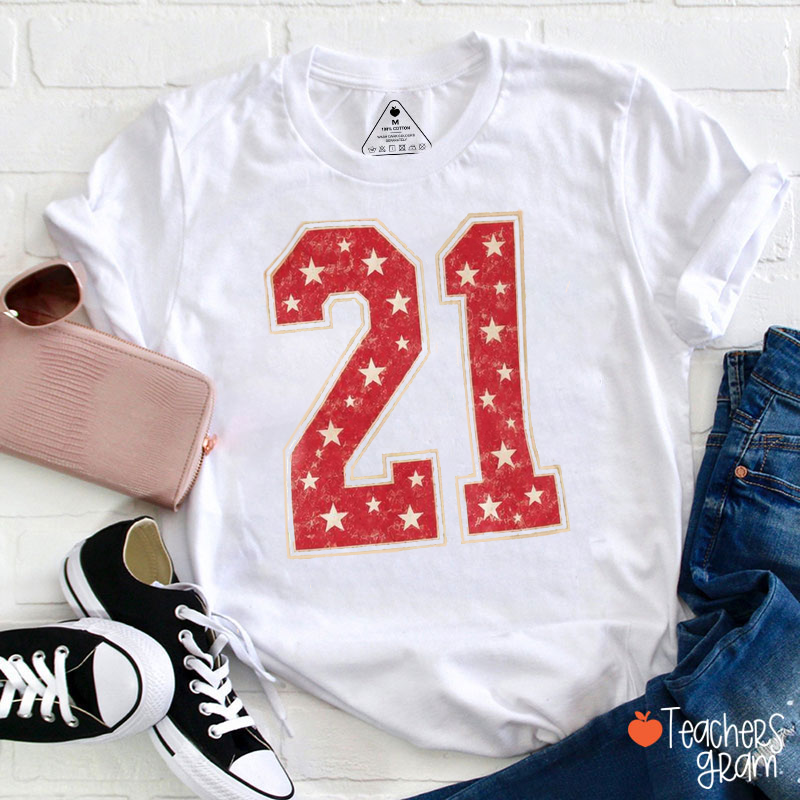 Personalized Color Number Vintage Star Filled Teacher T‑Shirt