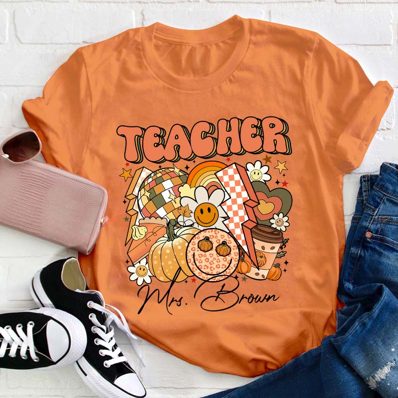 Personalized Name Fall Teacher Life Teacher T-Shirt