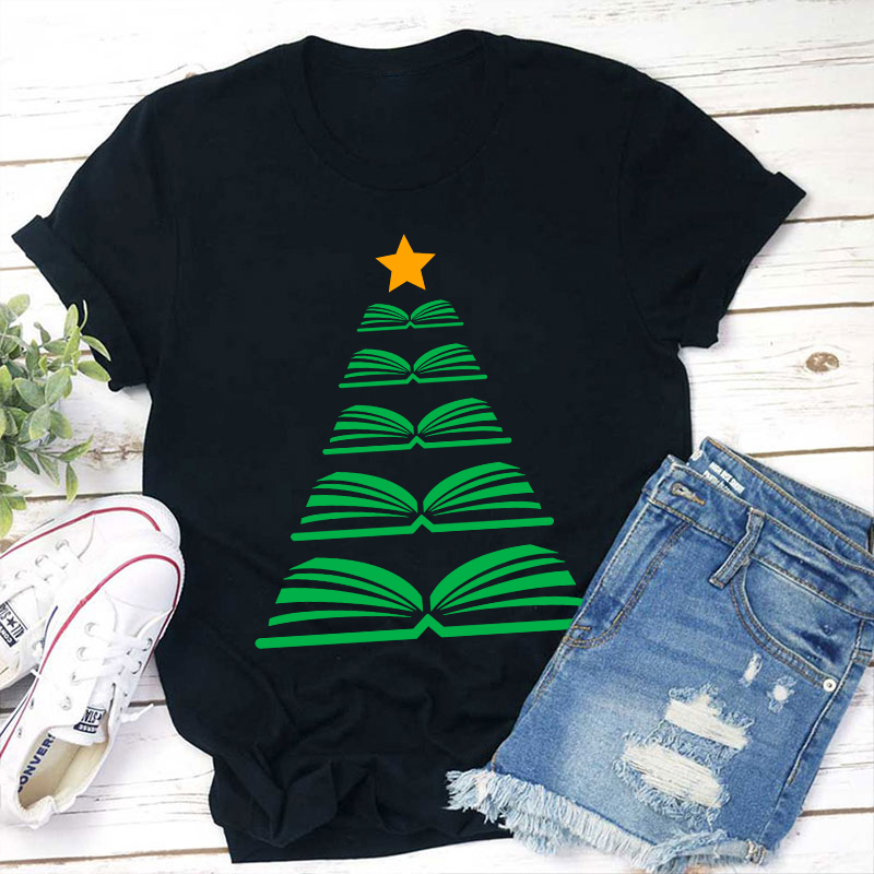 Book Christmas Tree Teacher T-Shirt