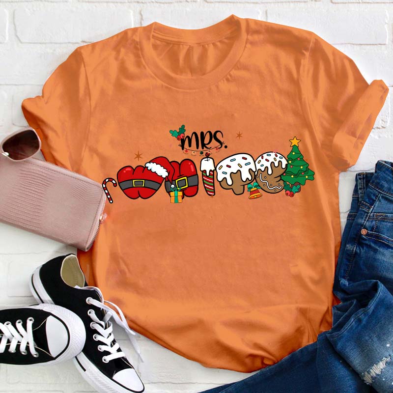 Personalized Name Merry Christmas Teacher T-Shirt