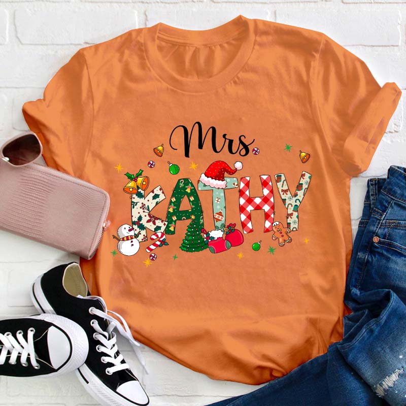 Personalized Name Christmas Atmosphere Teacher T-Shirt