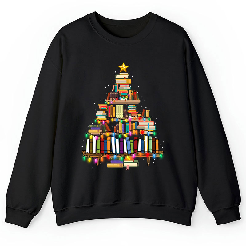 Book Christmas Tree Teacher Sweatshirt