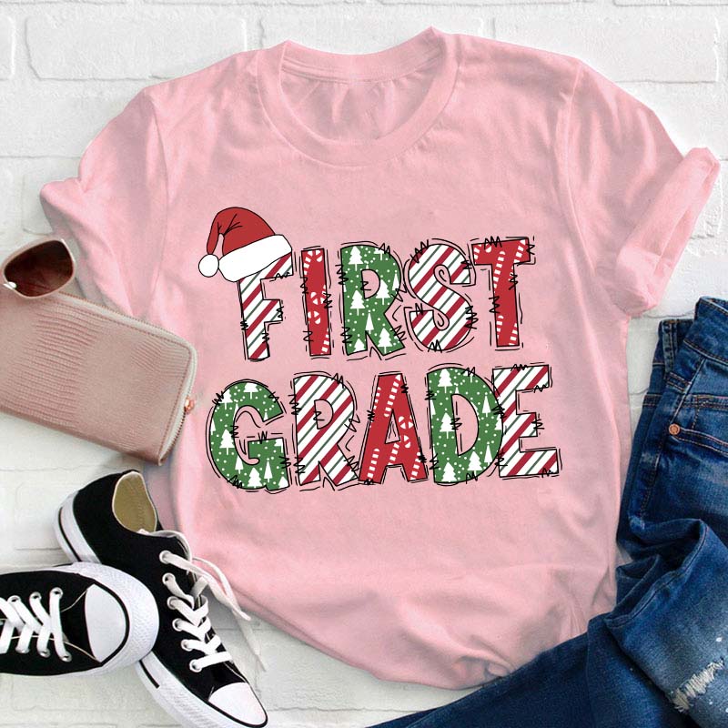 Personalized Grade Christmas Crew Teacher T-Shirt