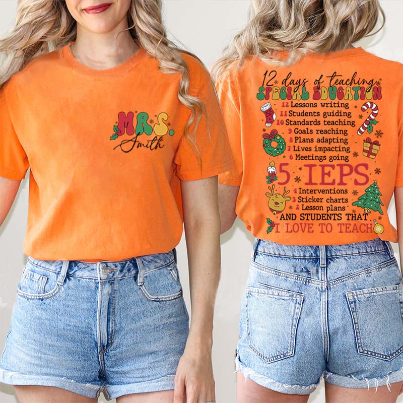 Personalized Name 12 Days Of Teaching Teacher Two Sided T-Shirt