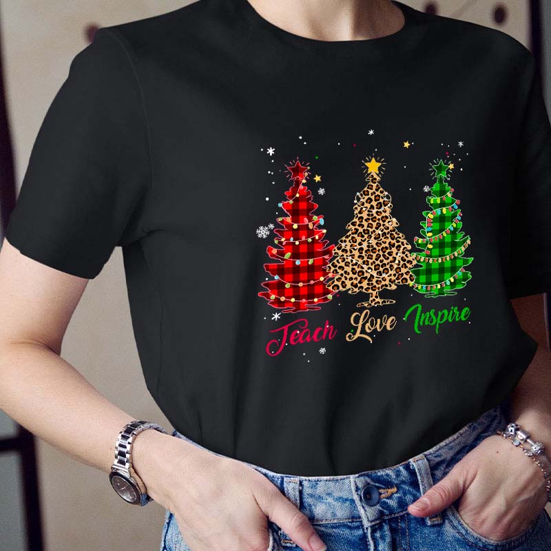 Teach Love Inspire Christmas Tree Teacher T-Shirt