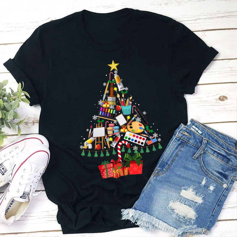 Draw A Christmas Tree Teacher T-Shirt