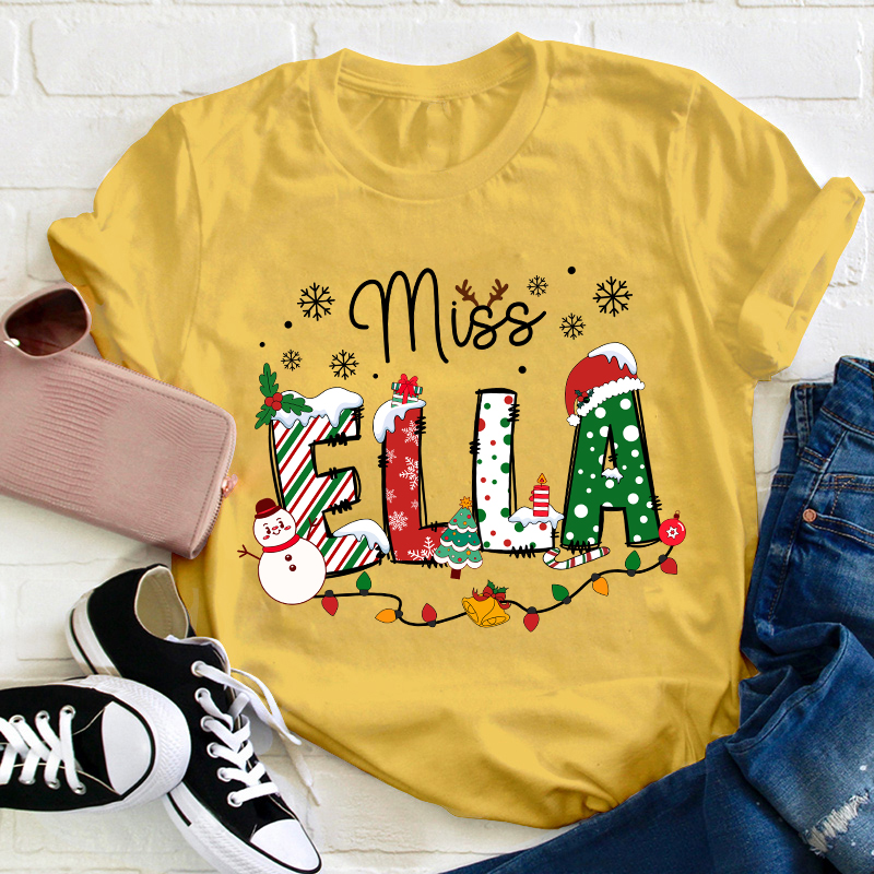 Personalized Name Christmas Crew Teacher T-Shirt