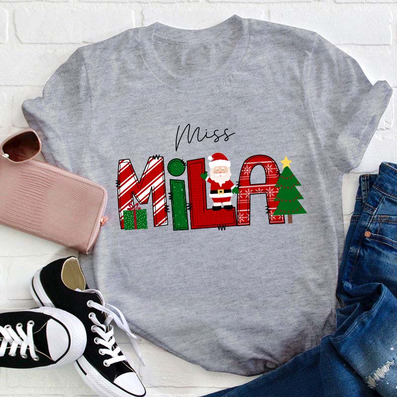 Personalized Name Merry Christmas Teacher T-Shirt