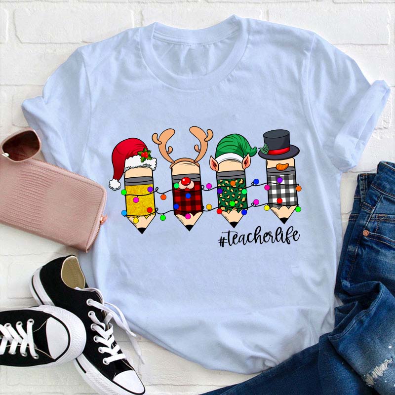 Pencil Christmas Teacher T-Shirt