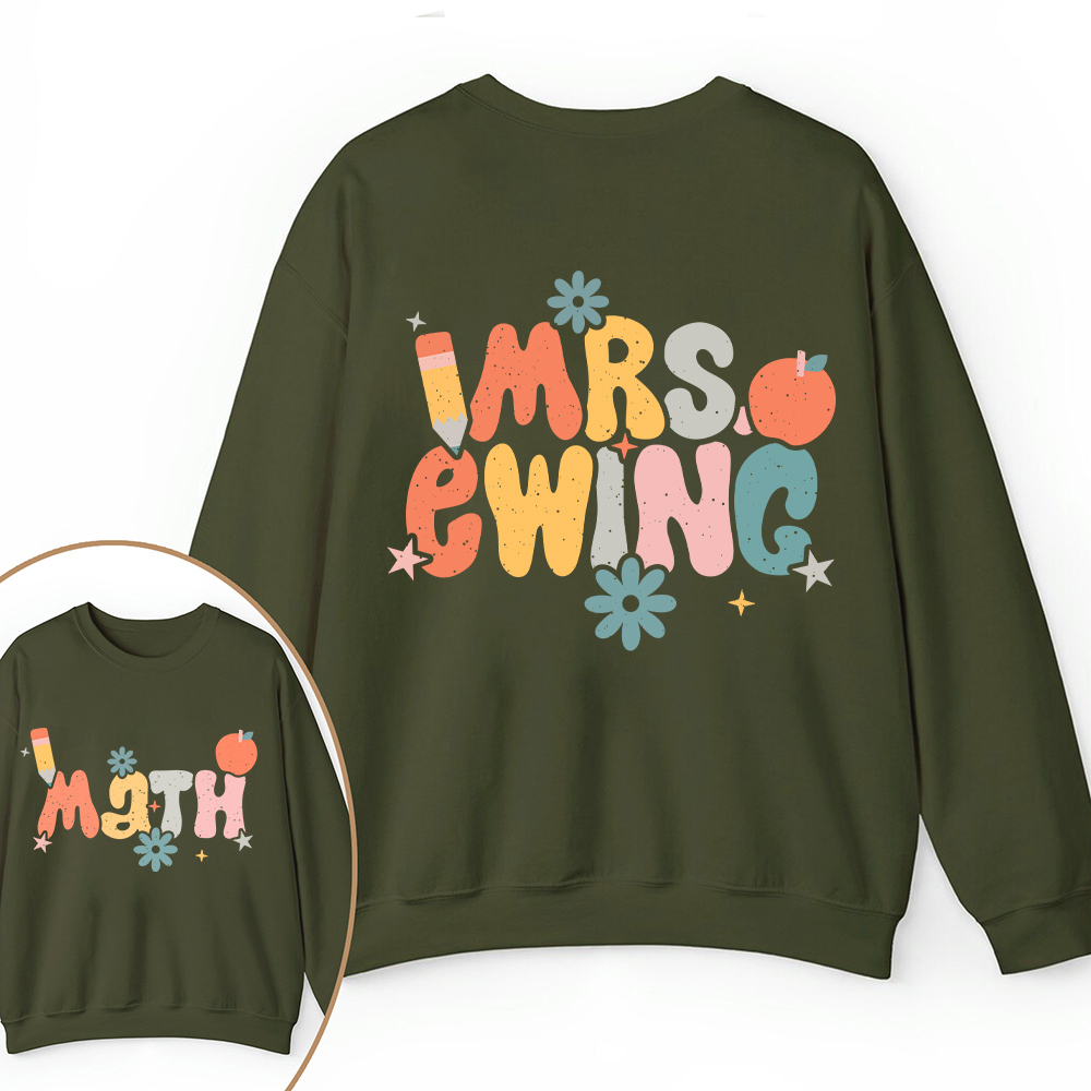 Personalized Name And Grade Bloom Flowers Teacher Two Sided Sweatshirt