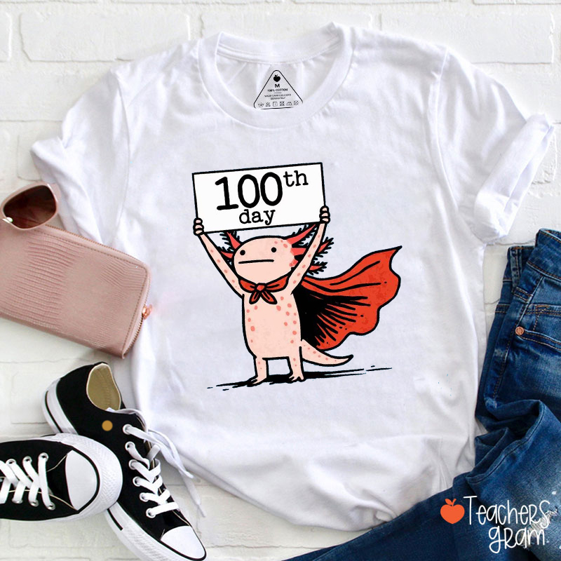 100 Days Of School Axolotl Teacher T-Shirt