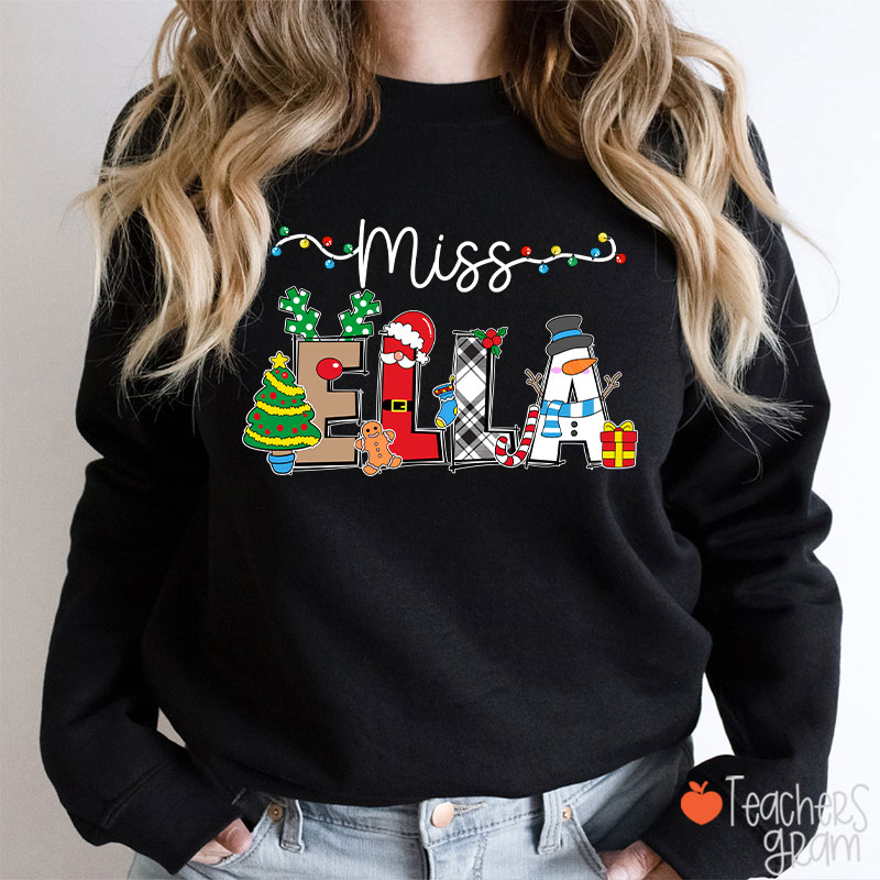 Personalized Name Cute Christmas Elements Teacher Sweatshirt