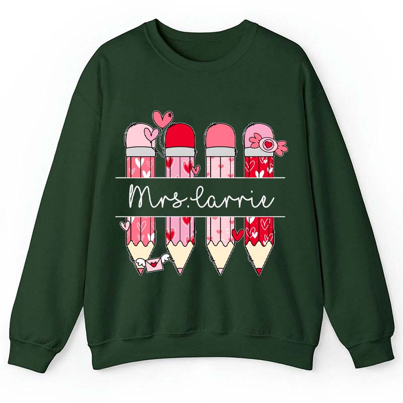 Personalized Pink Pencil Name Teacher Sweatshirt