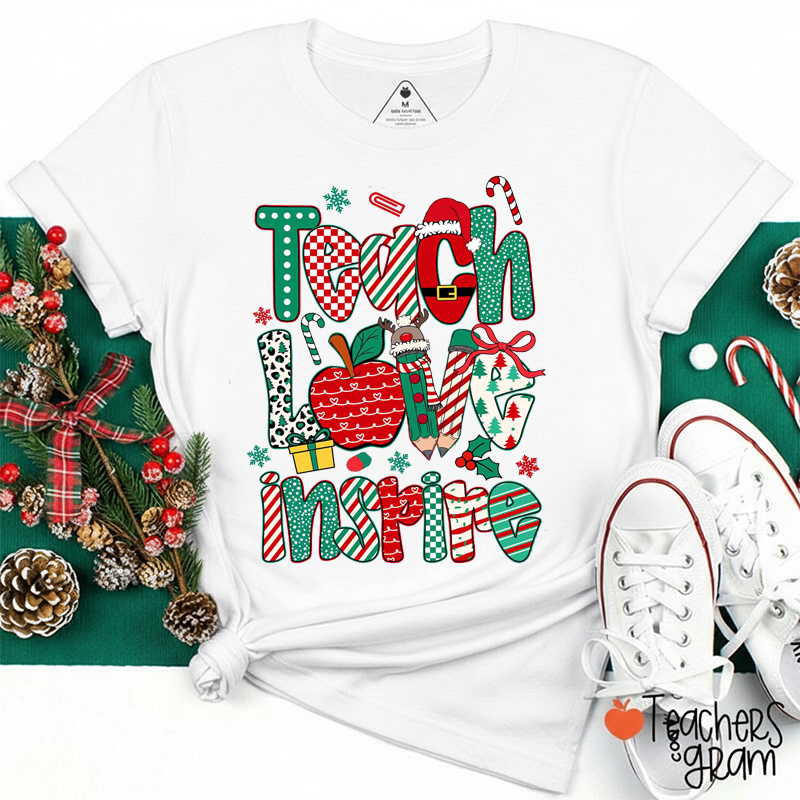 Teach Love Inspire Christmas Vibes Teacher T-Shirt