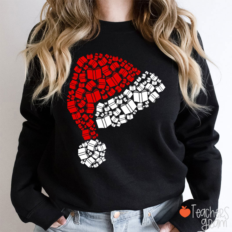 Book Christmas Hat Christmas Teacher Sweatshirt