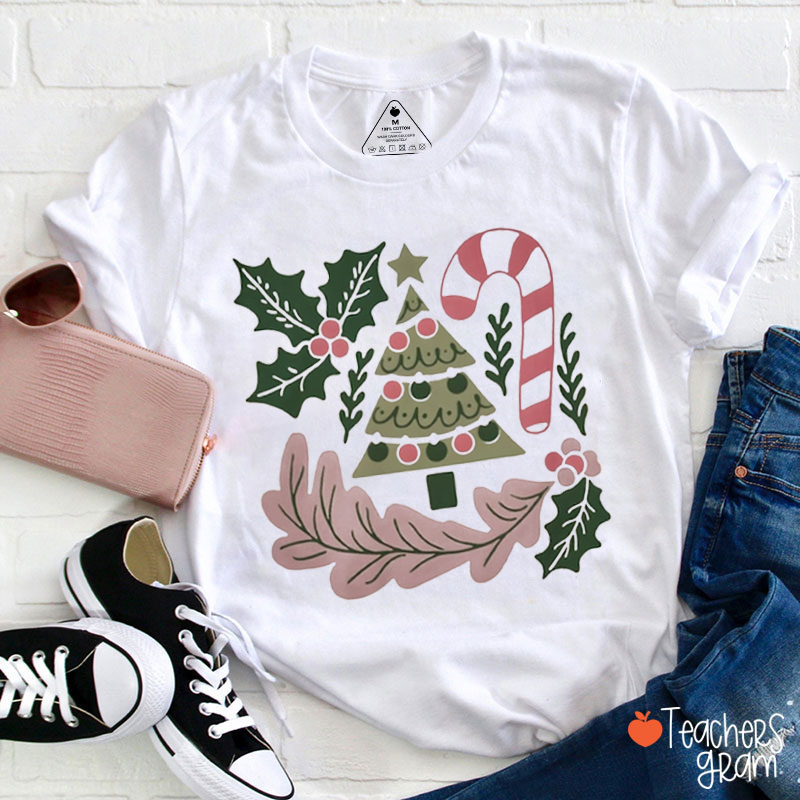 Sublimation Boho Floral Christmas Tree Teacher T-Shirt