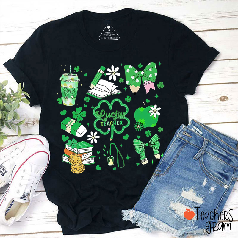 St Patrick's Day Shamrocks Lucky Teacher T-Shirt