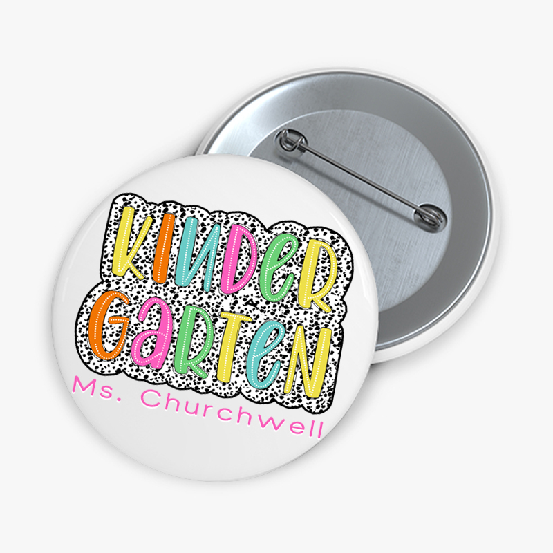 Personalized Neon Lights And Polka Dots Teacher Pinback Button