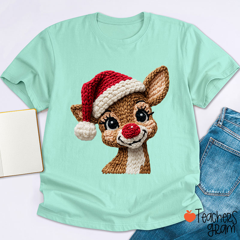 Faux Yarn Christmas Reindeer Teacher T-shirt