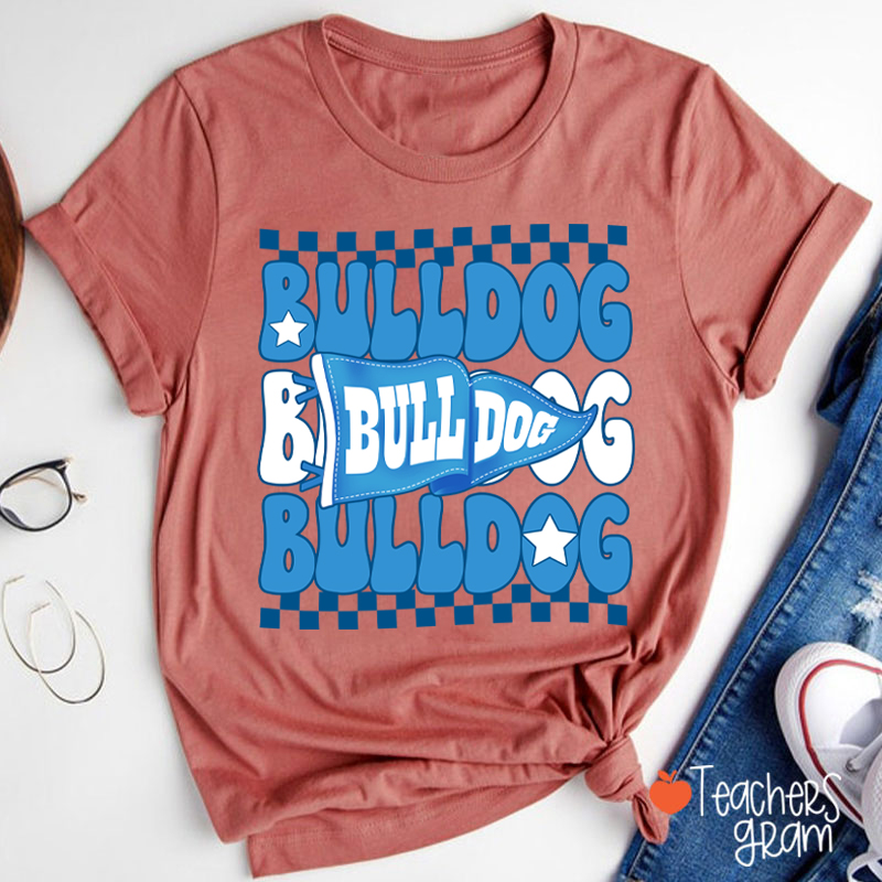 Personalized Mascot Pennant Checkered Teacher T-Shirt