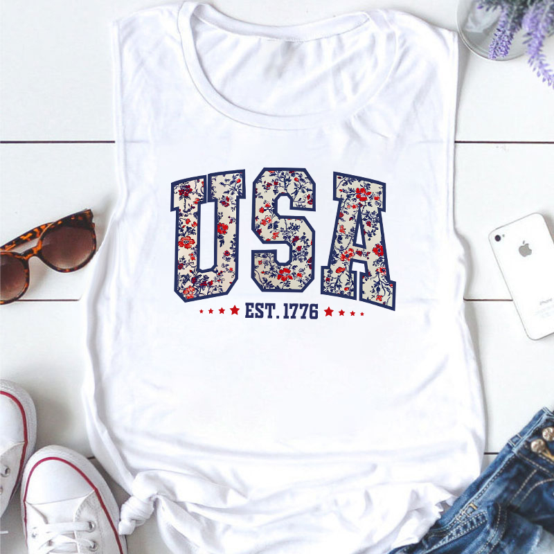 Retro Floral USA Teacher Tank Top