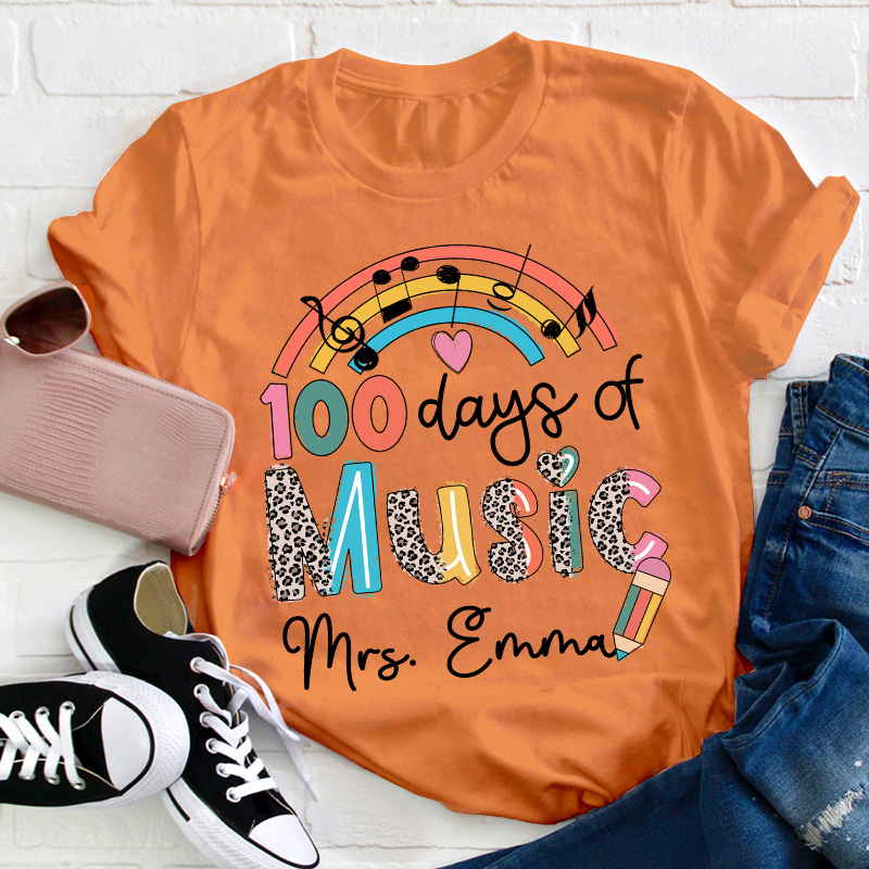 Personalized Name 100 Days Of School Music Teacher T-Shirt