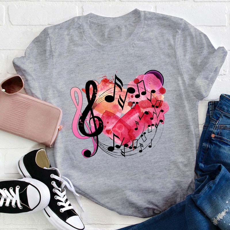 Pink Heart Love Song Teacher T-Shirt