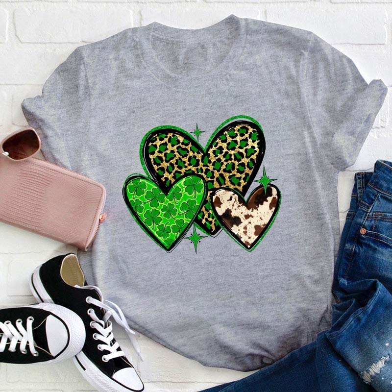 St.Patricks Leopard Heart Teacher T-Shirt