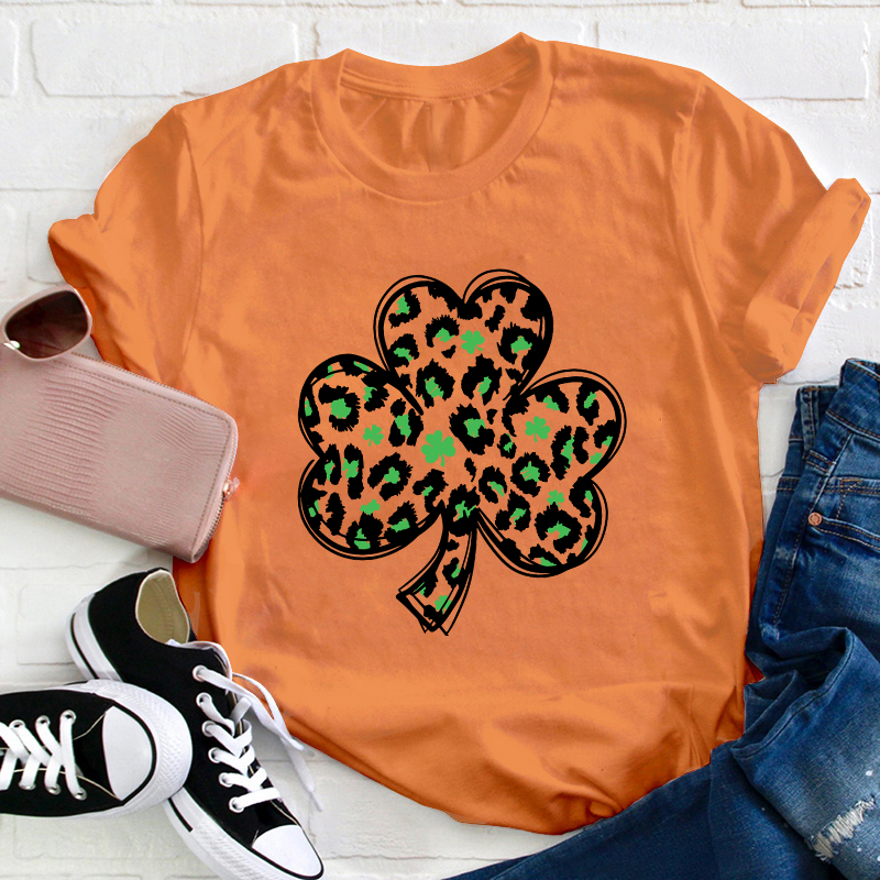 Green Leopard Clover Teacher T-Shirt