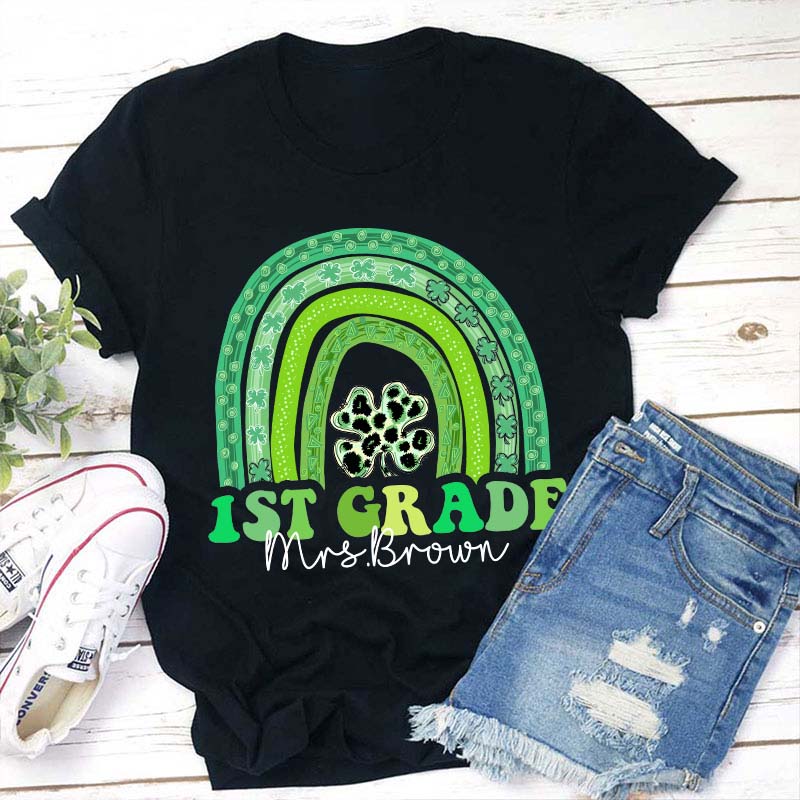 Personalized Name Shamrock Rainbow Teacher T-Shirt