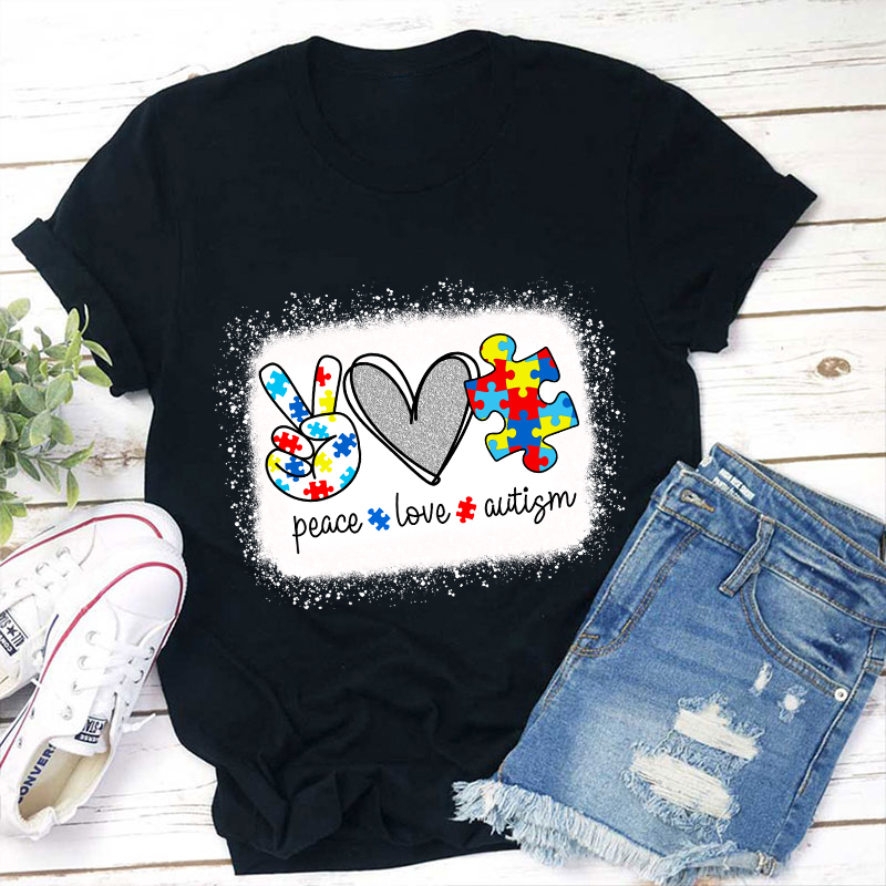 Puzzle Peace Love Autism Teacher T-Shirt