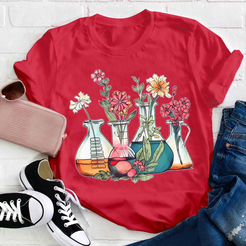 Floral Beakers Chemistry Lab Teacher T-Shirt