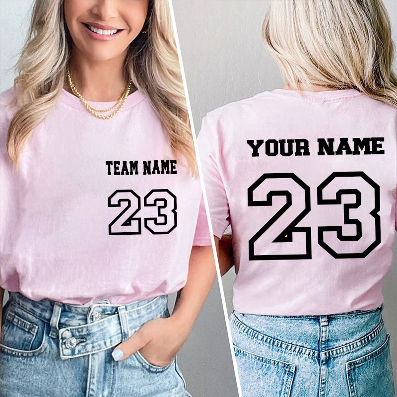 Personalized Name And Back Number Teacher Two Sided T-Shirt