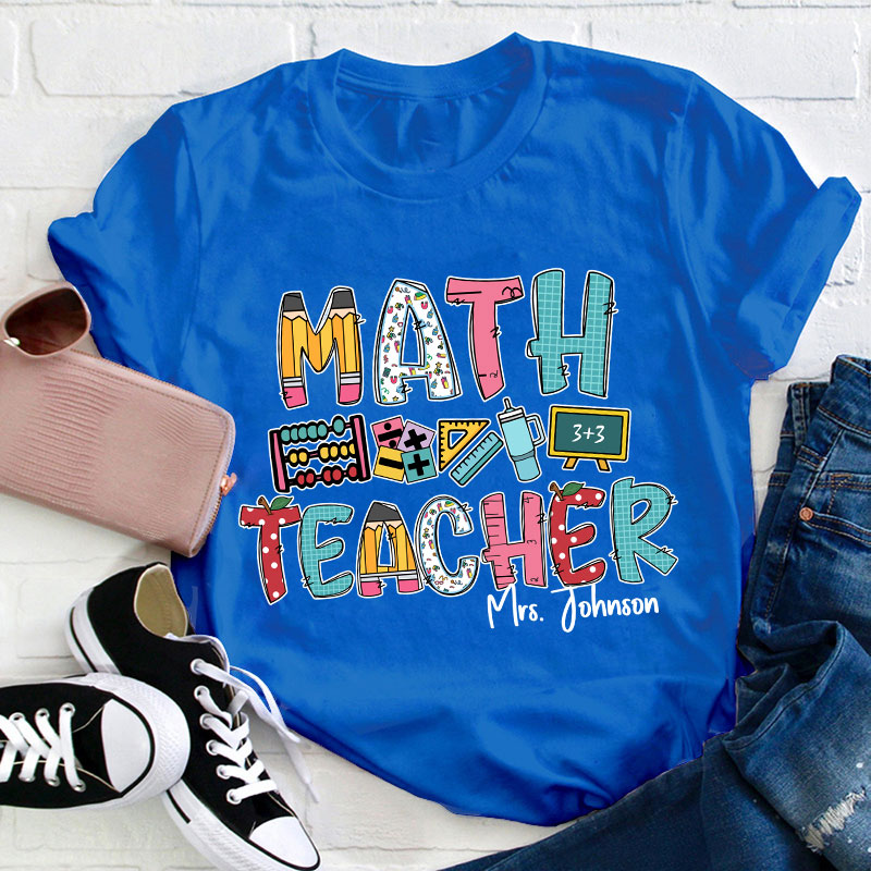 Personalized Math Teacher's Name Cute Math Icon Teacher T-Shirt
