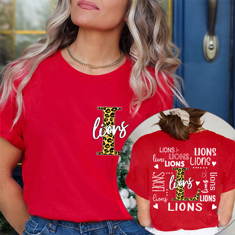 Personalized Leopard School Mascot Teacher Two Sided T-Shirt