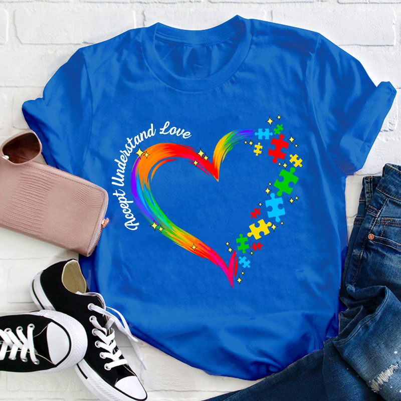 Rainbow Heart Accept Understand Love Teacher T-Shirt