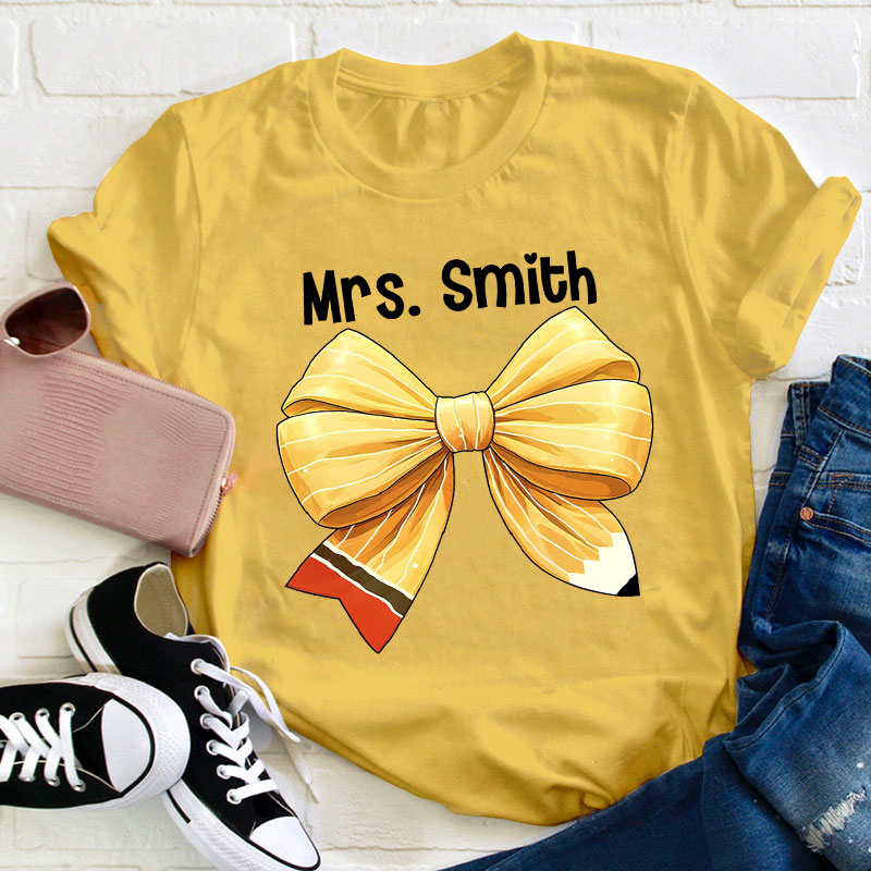Personalized Name Teacher Bow Teacher T-Shirt