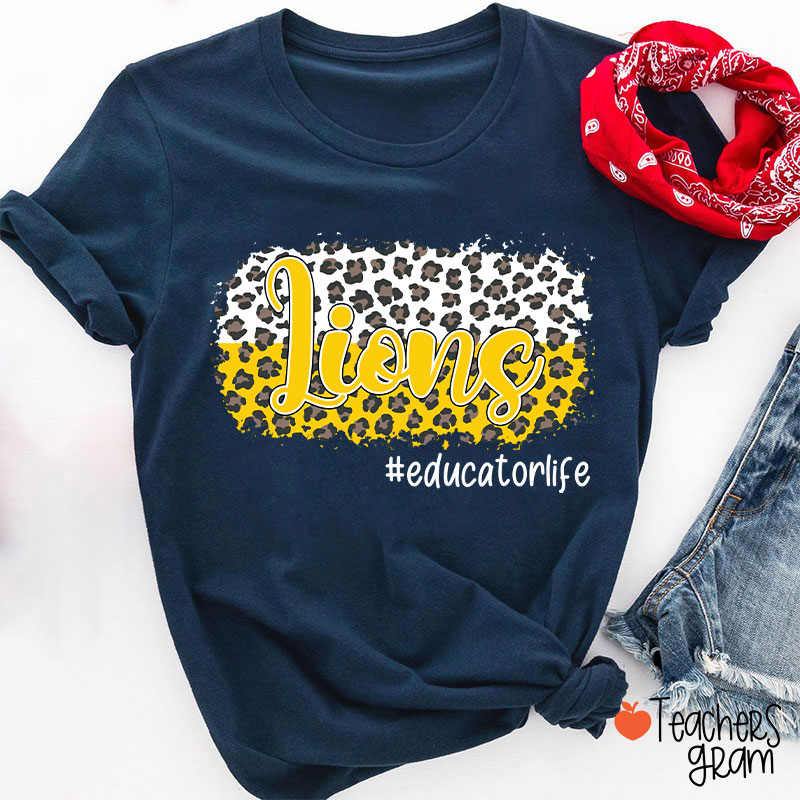 Personalized School Mascot And Hashtag Colorful Leopard Teacher T-Shirt