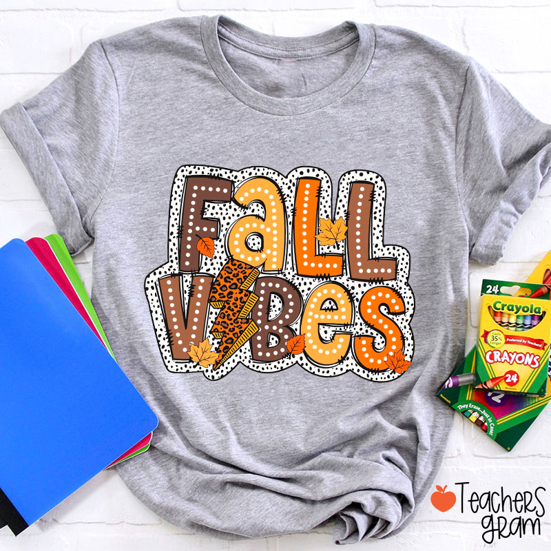 Fall Vibes Leopard Lightning Teacher T-Shirt