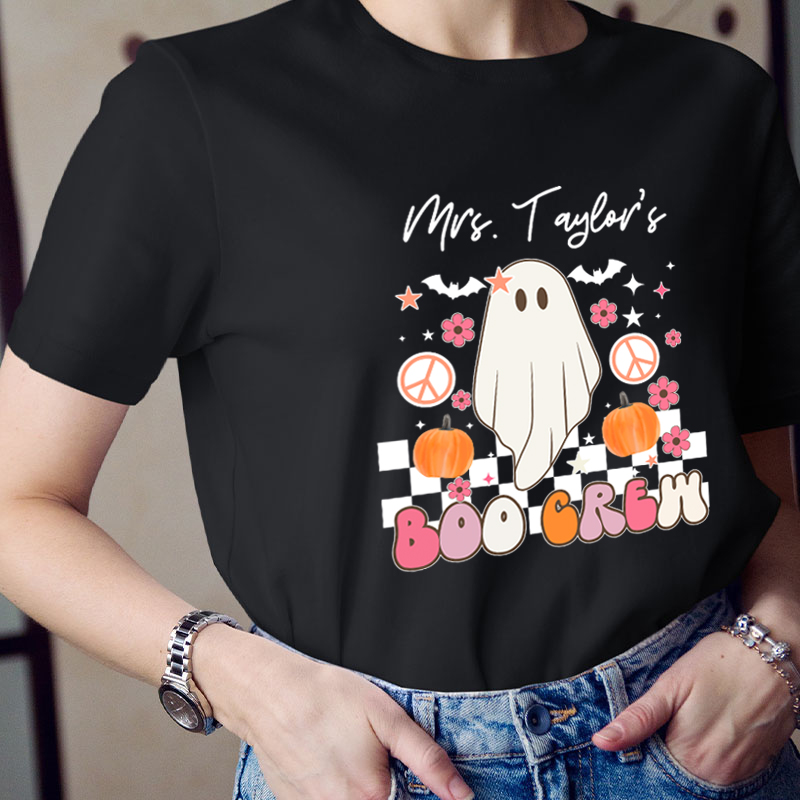 Personalized Name Halloween Boo Crew Teacher T-Shirt