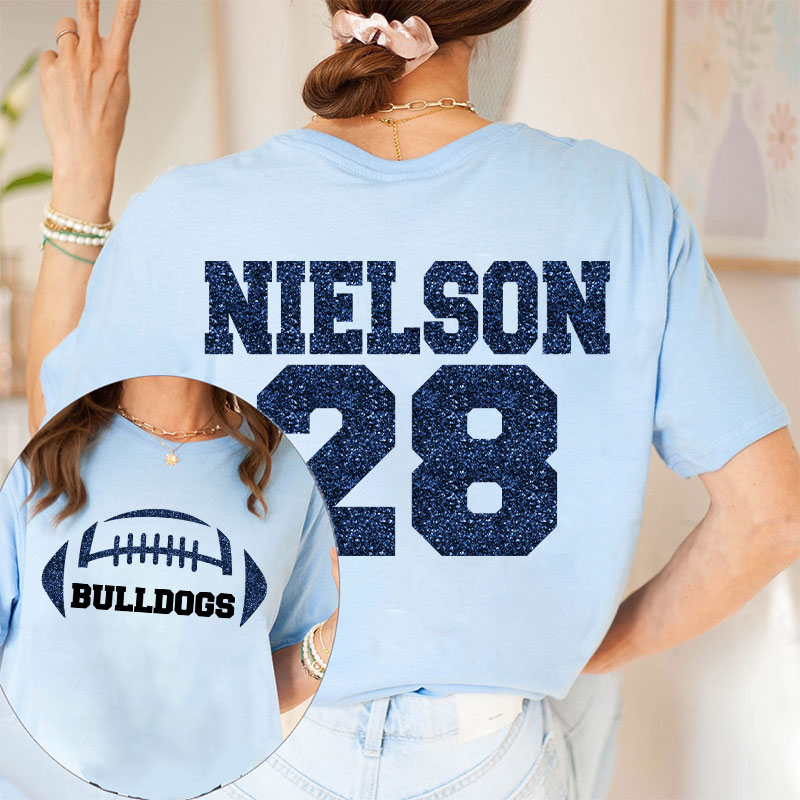 Personalized Mascot Name And Number Football Game Day Teacher Two Sided T-Shirt
