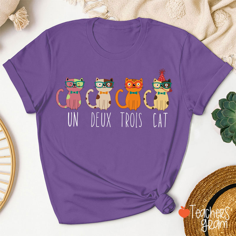Un Deux Trois Funny Cat French Teacher T-Shirt
