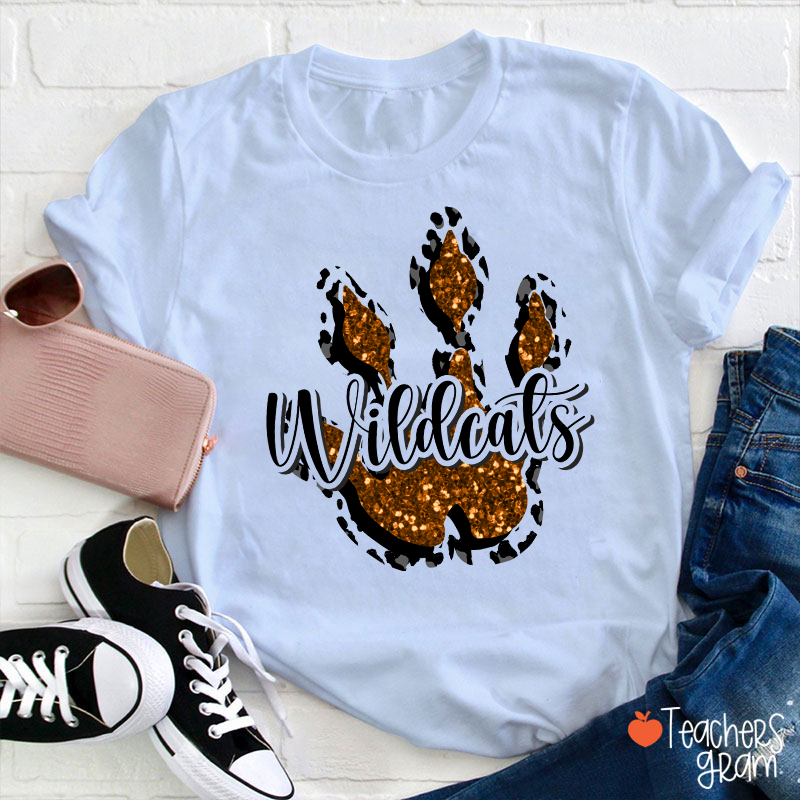 Personalized Mascot Glitter Paw Teacher T-Shirt