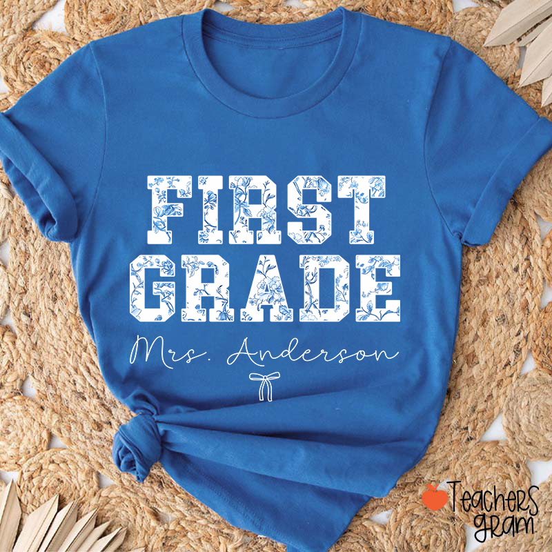 Personalized Name And Grade Trendy Teacher T-Shirt
